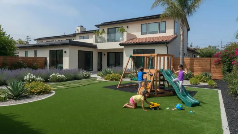 Children playing on an artificial grass playground
